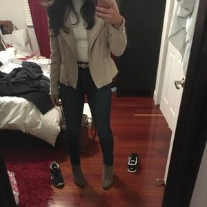 Faux suede jacket with faux leather detail